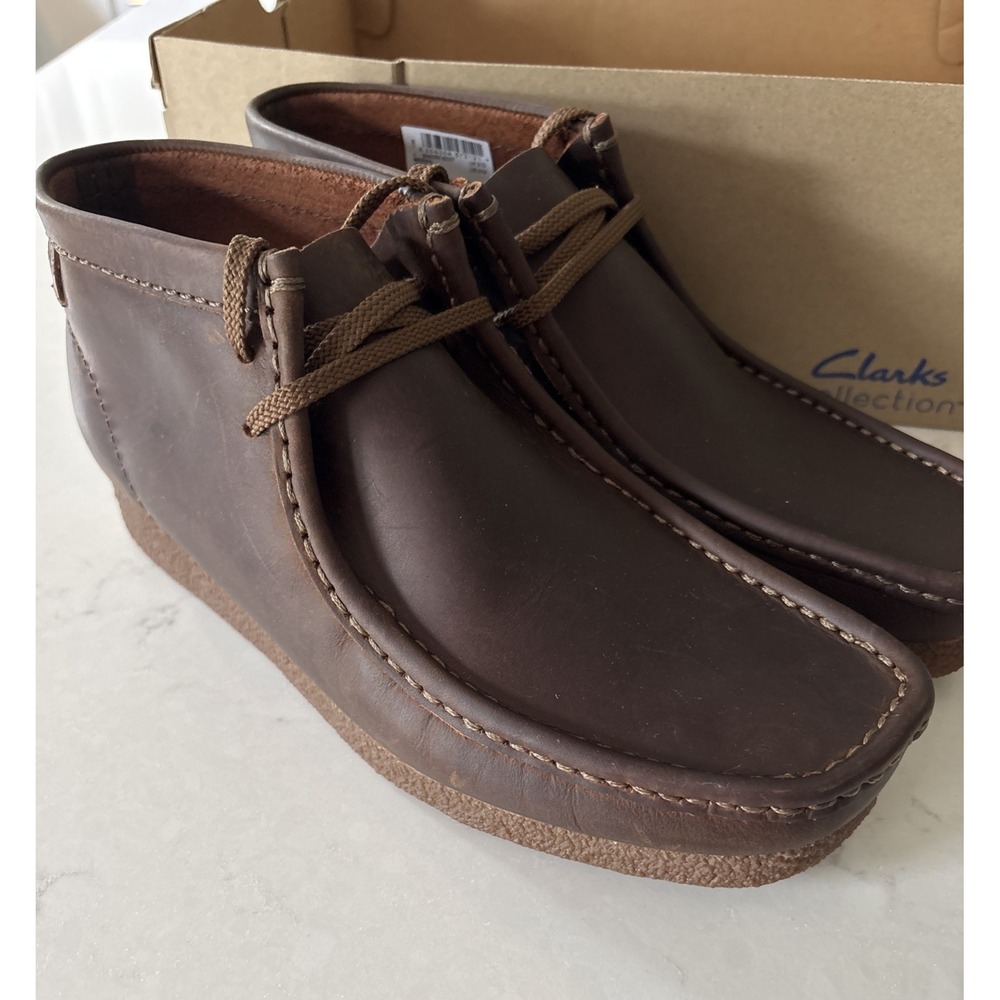 Clarks Shoes Mens 9 M Brown Shacre II Run Leather Moccasin Comfort Beeswax Boots